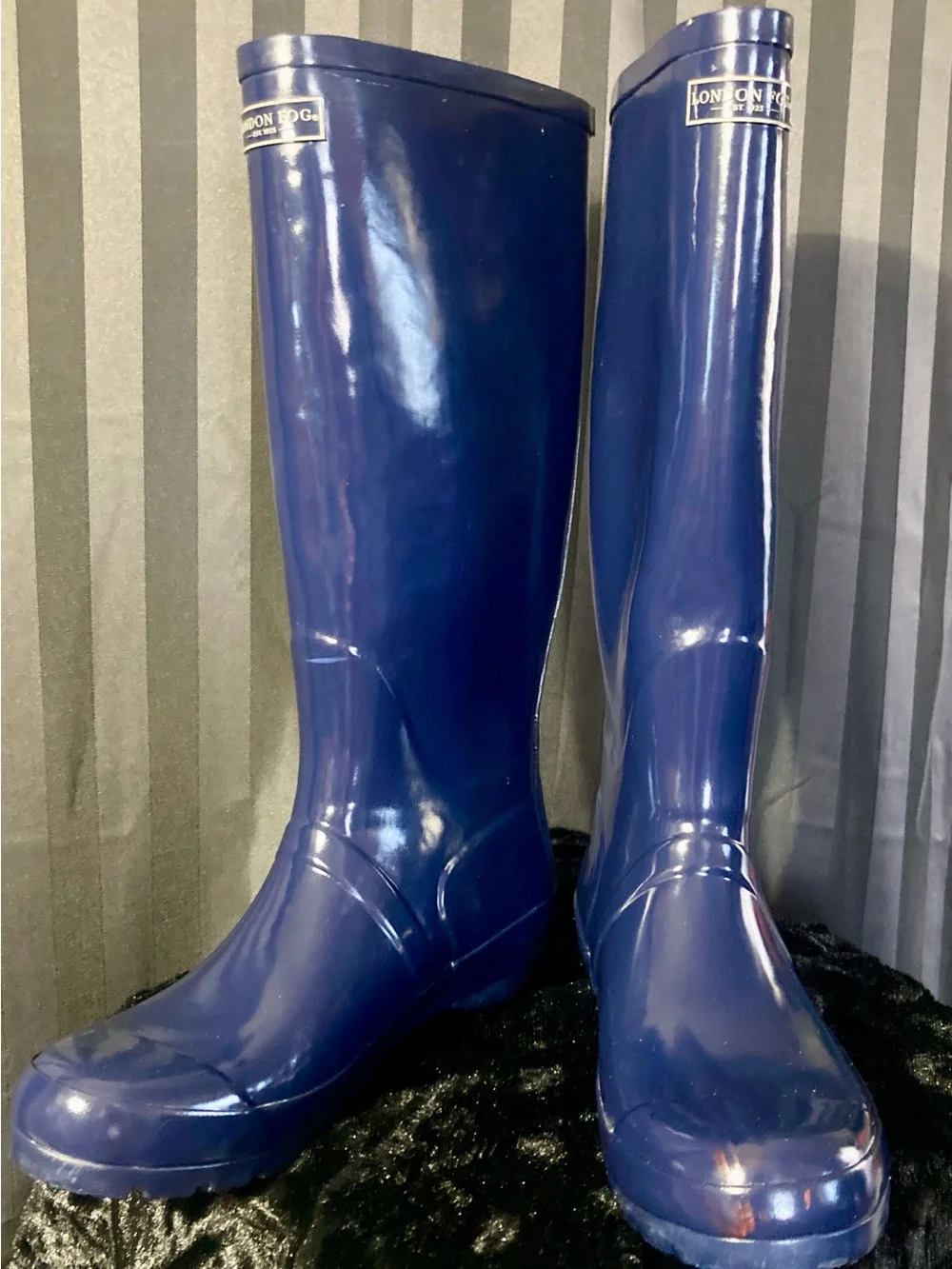 London Fog Glossy Navy Tall Women's Rain Boots